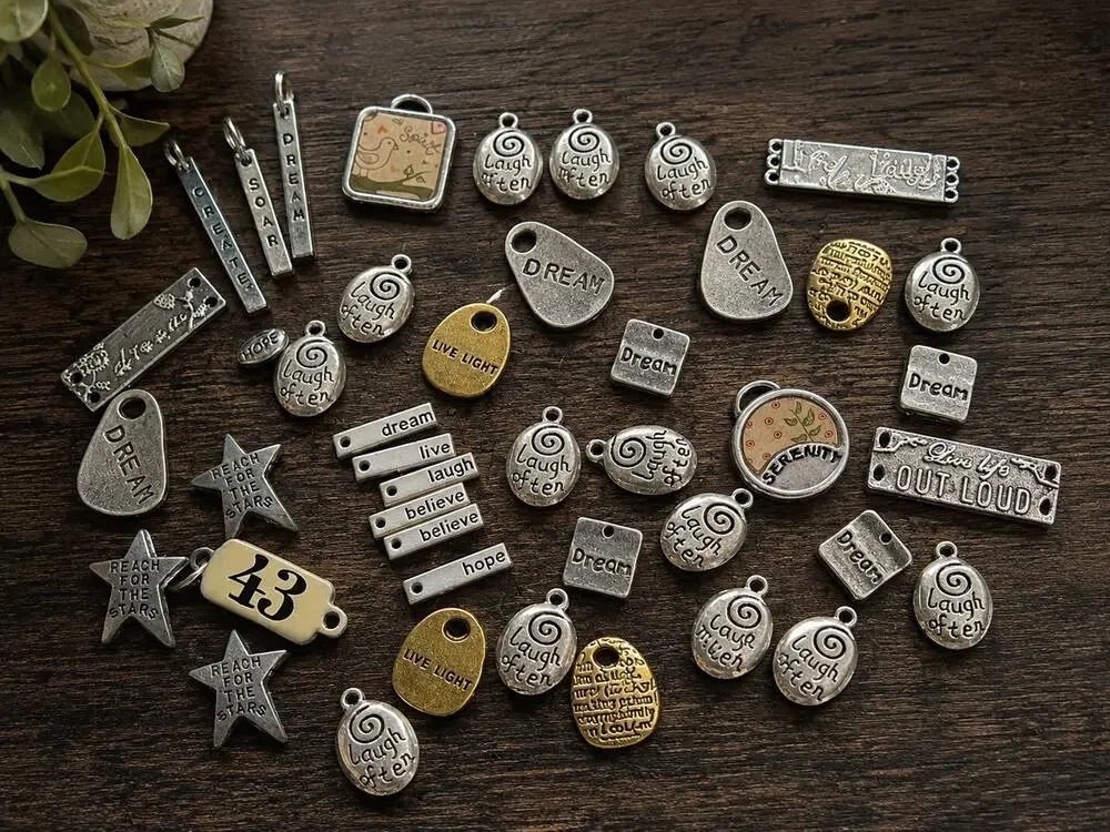 46pc Inspirational Word Charm Lot Dream Believe Hope Laugh Love Jewelry Making